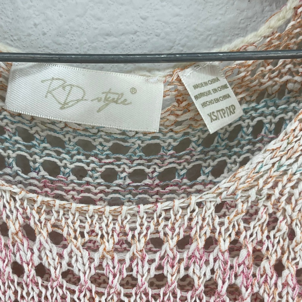 Crochet Tank Top‎ Womens XS Pastel Boho Festival Open Knit Coastal Cowgirl - Picture 2 of 9